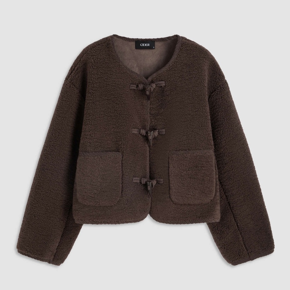 Fleece solid pocket duffle jacket